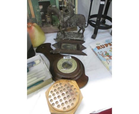 A barometer and other wooden items