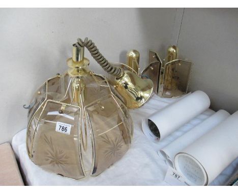 A glass ceiling light and 2 matching wall lights
