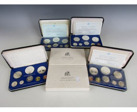 Four Franklin Mint coin of the realm proof sets, including a 1976 Coinage of Barbados proof set, a 1973 First National Coinag