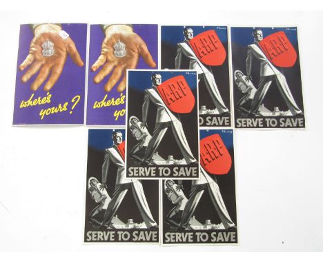 Five Second World War ARP posters entitled Serve to Save by F Gardner, published by HMSO and printed by Fosh & Cross Ltd, Lon