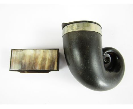 A 19th Century Scottish horn snuff mull together with an oblong horn snuff box