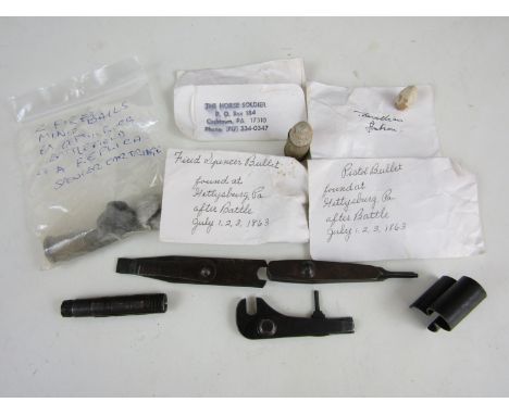 A group of late 19th Century US Army rifle tools and accessories together with some battlefield-recovered ammunition 