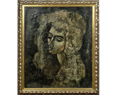 Enrico Campagnola, Swiss (1911-1984) Oil on Canvas "Portrait of a Woman". Signed Lower Left. Craquelure Otherwise Good Condit