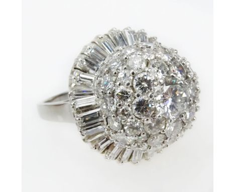 Van Cleef & Arpels Style Approx. 6.15 Carat TW Round Brilliant and Baguette Cut Diamond and Platinum Dome Ring. Set in the Ce