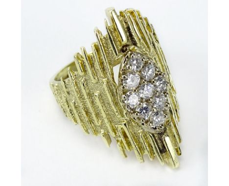 Vintage Approx. .90 Carat Round Brilliant Cut Diamond and 14 Karat Yellow Gold Cluster Ring. Diamonds G-H color, VS-SI clarit