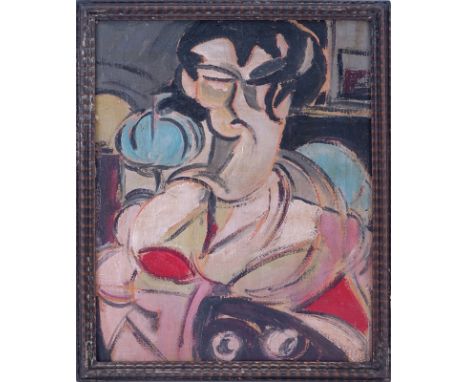 1930's Oil On Card "Abstract Portrait Of A Woman". Unsigned. Good condition. Measures 15-1/2" x 12-3/8", frame measures 17" x