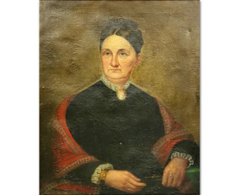 Joseph Goodhue Chandler, American (1813-1884) Oil on Canvas "Portrait of a Woman" Signed and Dated 1874 Lower Left. Toning an