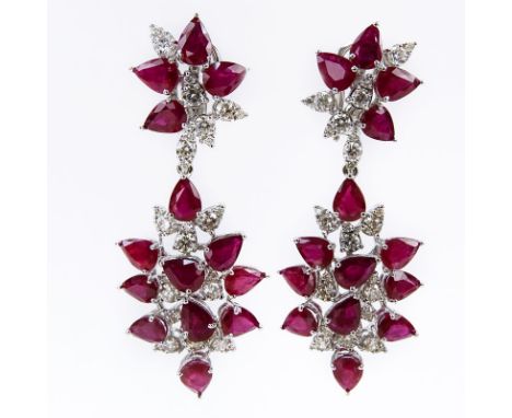 Van Cleef & Arpels style Approx. 22.0 Carat Pear Shape Burma Ruby, 4.0 Carat Pear Shape Diamond and 18 Karat White Gold Chand