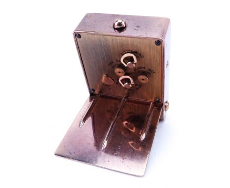 Jaeger LeCoultre 2 Fab Suisse Brass Travel Alarm Clock. Makers mark on brass dial, Arabic numerals. Rubbing, light corrosion 
