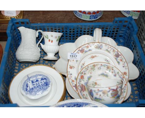 A quantity of china including white and gilt entree dish, Royal Worcester trio, Minton side plates, white Portmeirion jug, We