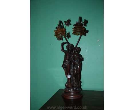 A contemporary double Table Lamp with two classical figures.