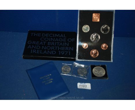 A cased set of Decimal Coinage of Great Britain and N. Ireland, 1971, a folder of Britain's First Decimal Coins, 1953 five sh