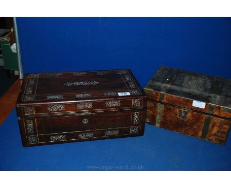 A Writing Slope with Mother of Pearl inlay in need of restoration and one other, a/f.