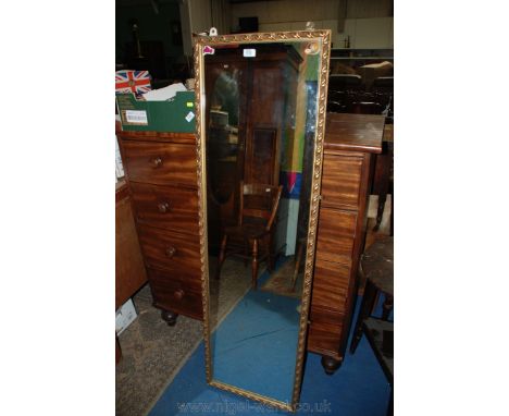 A modern, gilt framed Wall Mirror, having stylised leaf twist moulding to the frame, 18'' wide x 60'' high