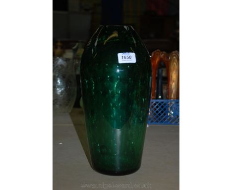 A large Whitefriars style green bubble Lamp Base, 33 cms tall.