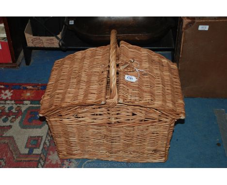 A Wicker Basket with double opening, possibly a picnic hamper, no contents