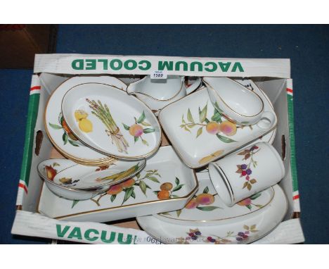 A quantity of Royal Worcester 'Evesham' Dinner and cookware including six large soup bowls and plates of varying size, large 