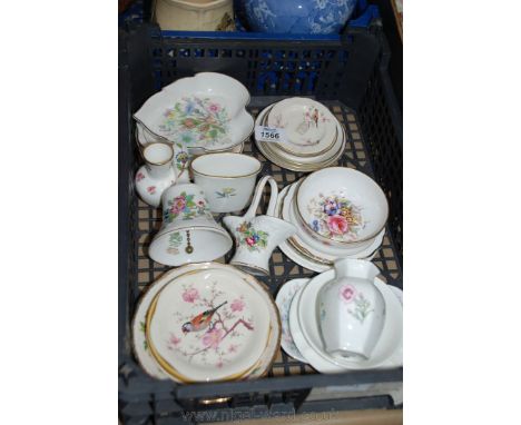 A tray of ornamental china including Aynsley, Royal Worcester, Wedgwood, trinket dishes, etc.