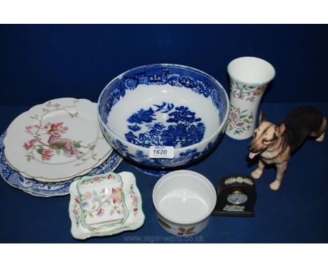 A quantity of china including two Copeland Spode plates, John James footed bowl and four pieces of Haddon Hall including vase