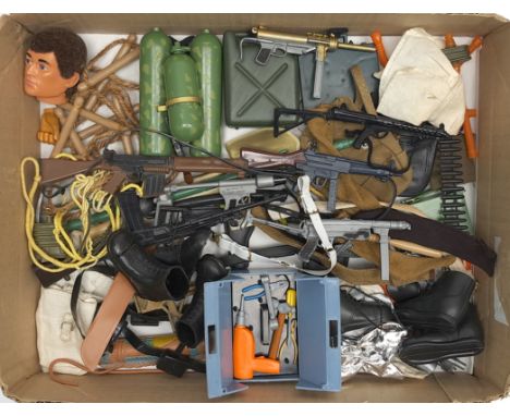 Palitoy Action Man vintage loose accessories to include guns, helmets/hats, boots, plus others - see photo. Conditions are ge