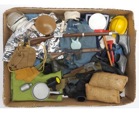 Palitoy Action Man vintage loose clothing/accessories to include guns, various part outfits, helmets/hats plus others - see p