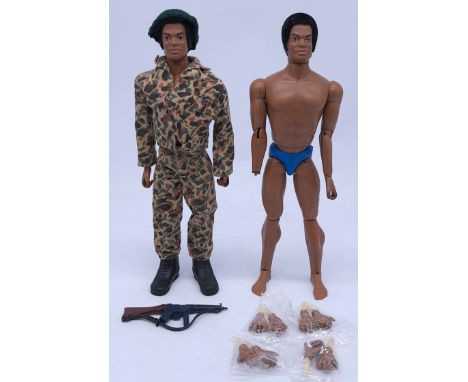 Hasbro Action Man vintage loose Tom Stone figure, wearing camouflage jacket, trousers, green cloth beret, Heckler &amp; Koch 