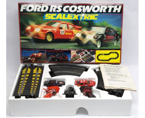 Scalextric No.C575 Ford RS Cosworth Racing Set - comprising of 2 cars plus various track and accessories - overall condition 
