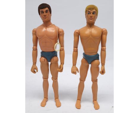 Palitoy Action Man vintage pair of loose/undressed flock hair, gripping hands dynamic body figures, includes 1 Talking Comman