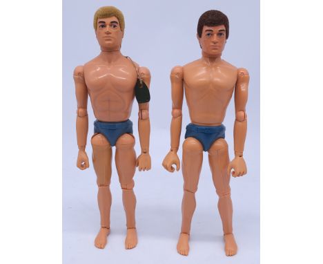 Palitoy Action Man vintage pair of loose/undressed flock hair, gripping hands dynamic body figures, includes 1 Talking Comman