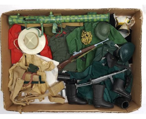 Palitoy Action Man vintage loose clothing/accessories to include guns, various part outfits, helmets/hats plus others - see p
