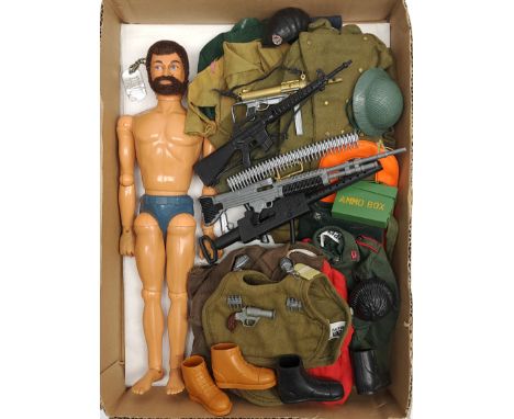 Palitoy Action Man vintage, unboxed group to include undressed flock hair, gripping hands, dynamic body figure plus various a