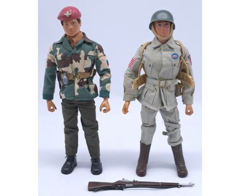 Palitoy Action Man vintage pair to include (1) flock hair, gripping hands figure dressed in Parachute Regiment uniform; (2) f