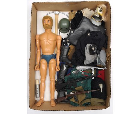 Palitoy Action Man vintage, unboxed group to include undressed flock hair, gripping hands, dynamic body figure plus various a