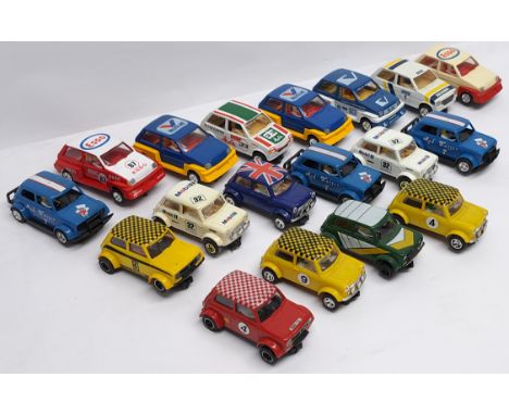 Scalextric and similar, a loose/unboxed group of Racing Slot Cars - Mini Cooper's and Metro's, not tested and not checked for