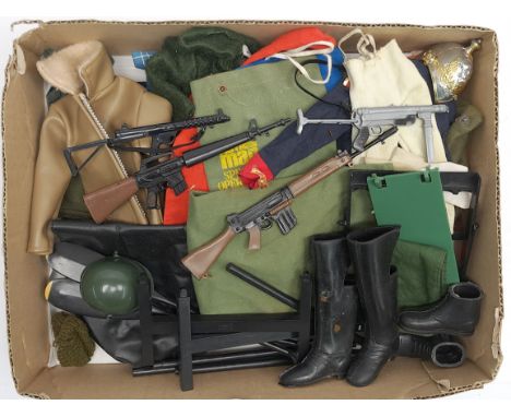 Palitoy Action Man vintage loose clothing/accessories to include guns, various part outfits, helmets/hats plus others - see p