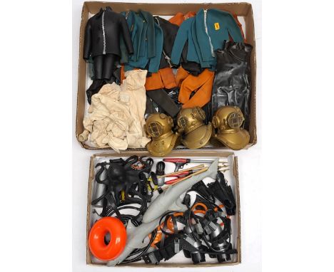 Palitoy Action Man vintage loose Diving related accessories to include flippers, face masks, breathing apparatus, knifes and 