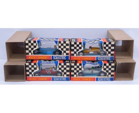 Scalextric "Race Tuned" group to include (1) C5 Europa Vee; (2) C6 Panther; (3) C79 Offenhauser (4) C80 Offenhauser Rear Engi