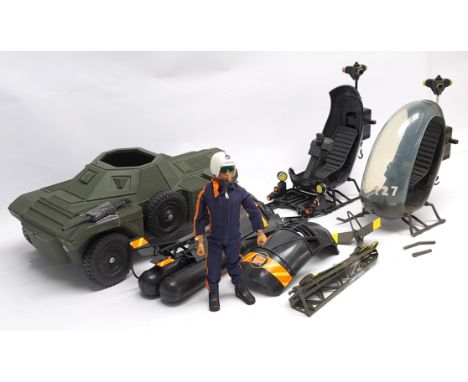 Palitoy Action Man (and similar) vintage group to include (1) dressed flock hair, gripping hands figure (1 hand has hardened 