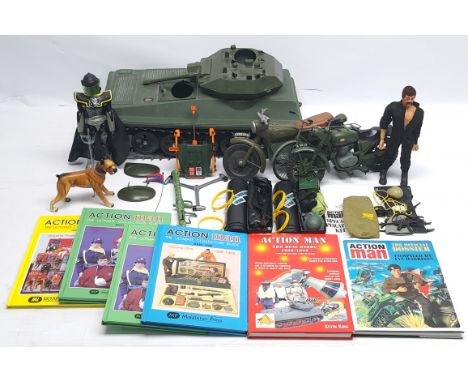Palitoy Action Man vintage loose/unboxed group to include (1) flock hair, gripping hands, dynamic body figure, wearing 'Anniv