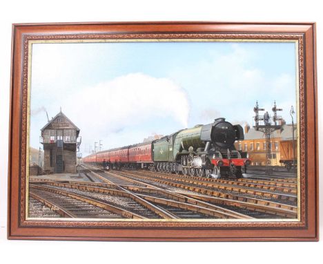 § Barry Graham Price (b.1938) - original oil on canvas titled "Classic East Coast Line", depicting BR Steam Engine Gresley as