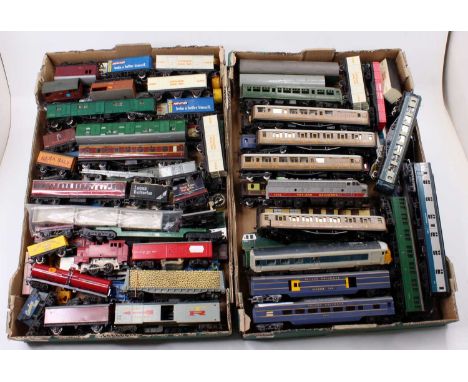 Two trays containing a large collection of various loose 00 gauge railways to include Wrenn, Bachmann, Hornby and others, spe