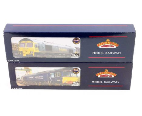 A Bachmann boxed DCC ready diesel locomotive group, two examples to include a No. 32-729 blue Malcolm Logistics Services Clas