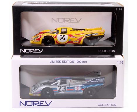 2 Norev 1/18th scale Porsche 917K Racing Cars to include No 187581 9h Kyalami 1970 "Siffert / Ahrens", and No. 187580E 1000km