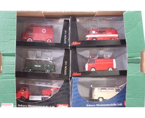 Six various boxed Shuco 1/43 scale diecast vehicles, all of emergency service interest to include a Citroen type H1200kg fire