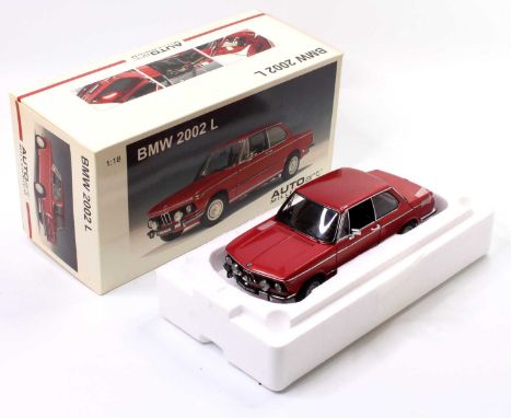 Auto Art Millennium 1/18th scale BMW 2002 L finished in red and housed in its original pictorial card box (NMM-BNM)