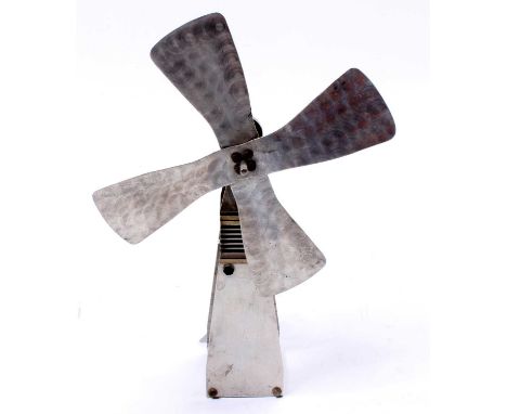 A miniatured vertical Hot air engine comprising of hot air single cylinder engine with slip eccentric powering a windmill-sty