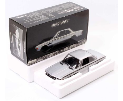 A Minichamps 1/18th scale BMW 3.0 CSL 1972 finished in silver and housed in its original pictorial card box (NMM-BNM)