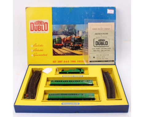 2007 Hornby-Dublo 2-rail 0-6-0 Tank Passenger set comprising BR(S) green 0-6-0 loco with all steps present, bright buffers &a