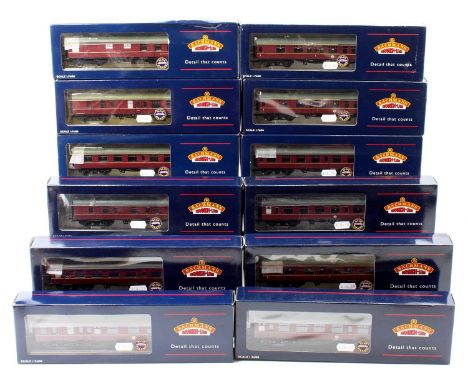 Bachmann OO scale British Rail coach group of 12 to include No. 39-026C Mk1 Corridor Maroon, No. 39-101 Mk1 Restaurant Car an