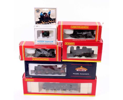 Six various boxed 00/H0 scale locomotives and gandy dancers, mixed examples to include a Bachmann Jubilee Class Australia No.